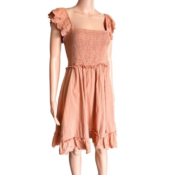 J.NNA Orange Smocked Cotton Ruffle Mini Sun Dress - Picture 3 of 7